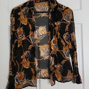 ESCADA Vintage Sheer Animal Print Blouse